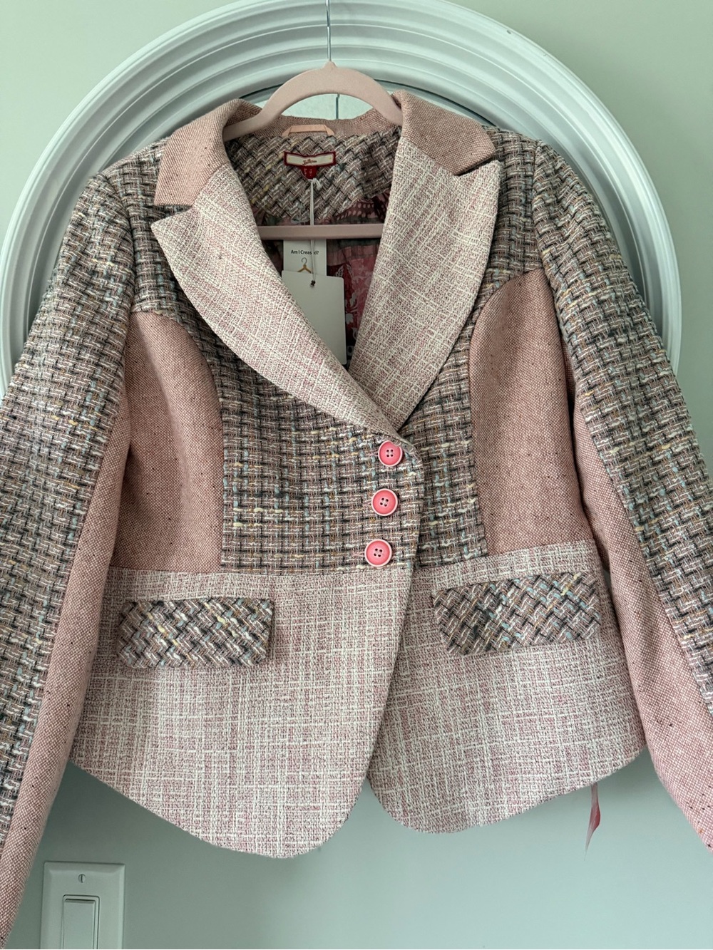 Joe Browns Pretty in Pink Patchwork Tweed Check Fitted Blazer Jacket - Size 10